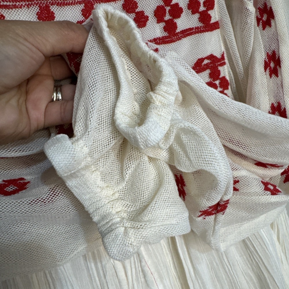 NWT Free People Women Need Me Mini Flowy Dress Ivory Long Sleeve Red Embroidery - Picture 5 of 16
